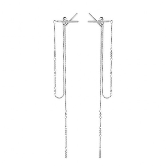 Длинные серьги цепочка крестик