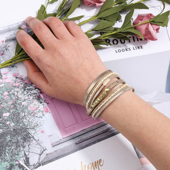 Бежевый женский кожаный браслет Лагуна