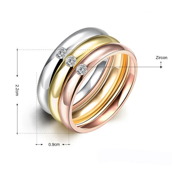 Кільце зі сталі Crystal Color (набір із 3 штук)