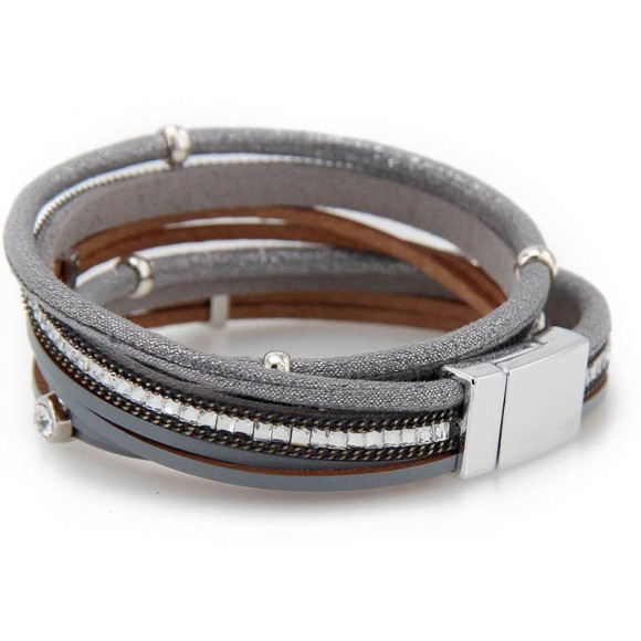 Сріблястий жіночий шкіряний браслет Келлі Сріблястий жіночий шкіряний браслет Келлі