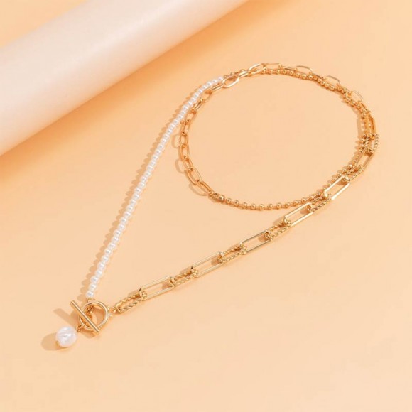 Цепочка на шею двойная с жемчугом