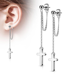 Серьги кресты из стали с цепочками Spikes SE4089 Серьги кресты из стали с цепочками Spikes SE4089