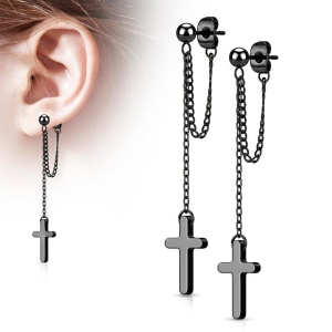 Серьги кресты из стали с цепочками Spikes SE4089 Серьги кресты из стали с цепочками Spikes SE4089