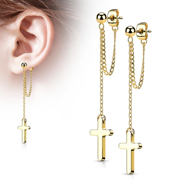 Серьги кресты из стали с цепочками Spikes SE4089