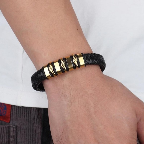 Мужской кожаный браслет Ромбы