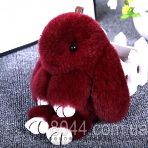 Брелок кролик із натурального хутра бордового (марсала) кольору 20 см Брелок кролик із натурального хутра бордового (марсала) кольору 20 см