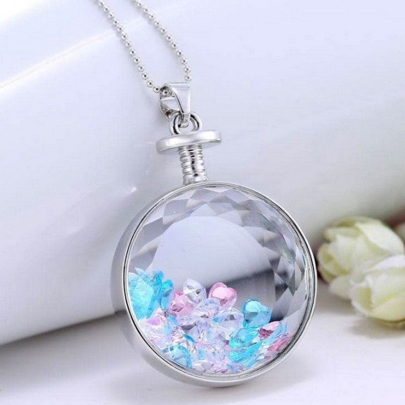 Кулон с цепочкой Бутылочка с Разноцветными кристаллами