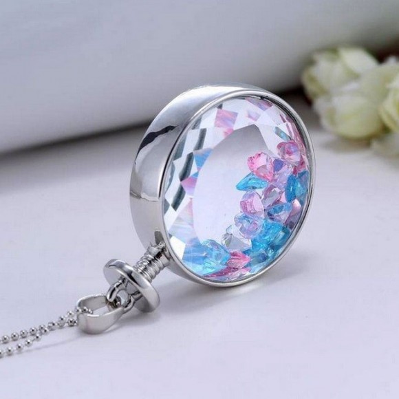 Кулон с цепочкой Бутылочка с Разноцветными кристаллами