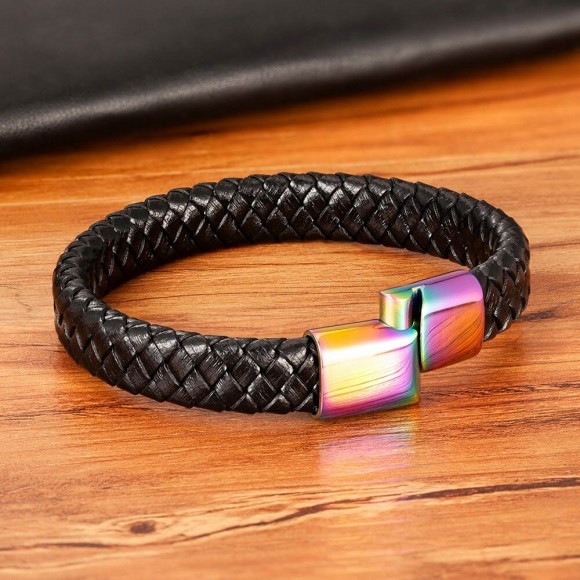 Мужской кожаный браслет плетение Дилан