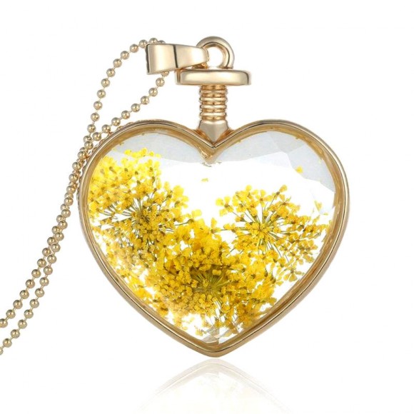 Кулон с цепочкой Бутылочка сердца с Жёлтыми цветами
