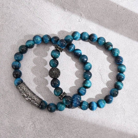 Браслет із блакитного каменю Тигрове око 2 шт