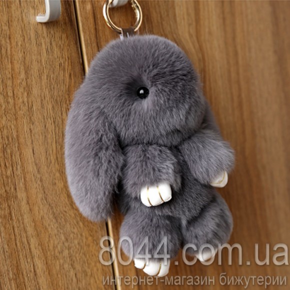 Брелок кролик із натурального хутра сірого кольору 20 см