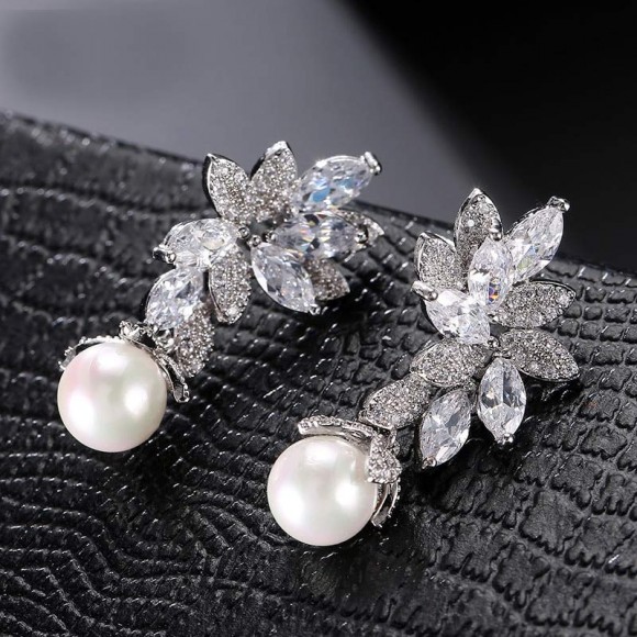 Сережки підвіски перлинна Гілочка