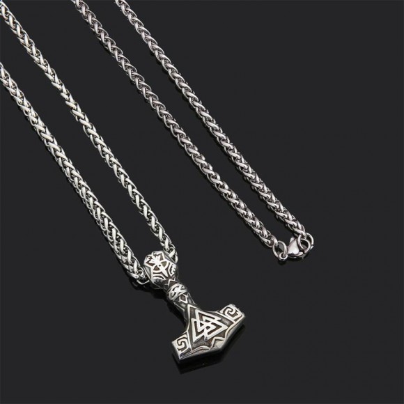 Кулон в стиле викингов Молот Мьельнир Символ Валькнут (с цепочкой)