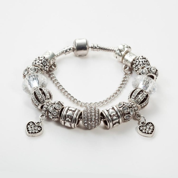 Браслет у стилі пандора Два серця кристал Браслет у стилі пандора Два серця кристал