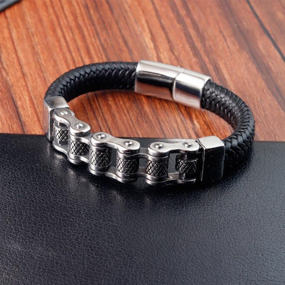 Чоловічий шкіряний браслет Ланцюжок