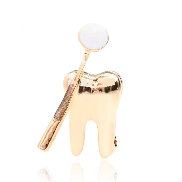 Брошь Стоматолог зуб золотой