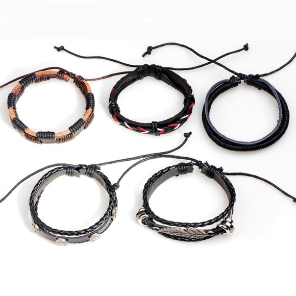 Набор кожаных браслетов Перо 5 шт. Набор кожаных браслетов Перо 5 шт.