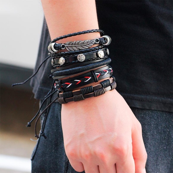 Набор кожаных браслетов Перо 5 шт. Набор кожаных браслетов Перо 5 шт.