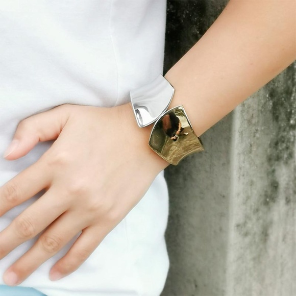 Металлический женский браслет Линия контраста Gold-Silver