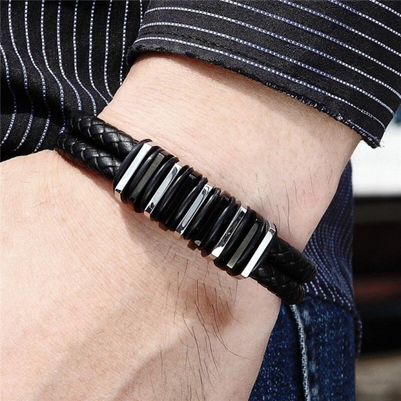 Мужской кожаный браслет Stripe Полосы