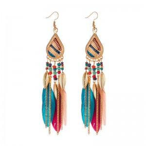 Серьги с перьями бохо стиль с цепочками Серьги с перьями бохо стиль с цепочками