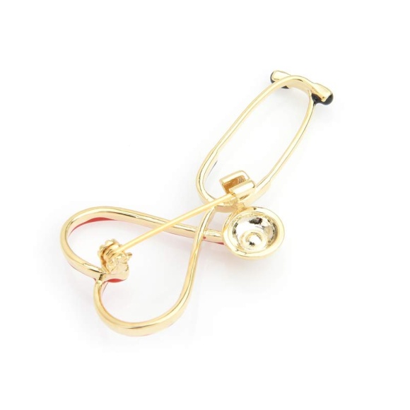 Брошь стетоскоп Сердце белая