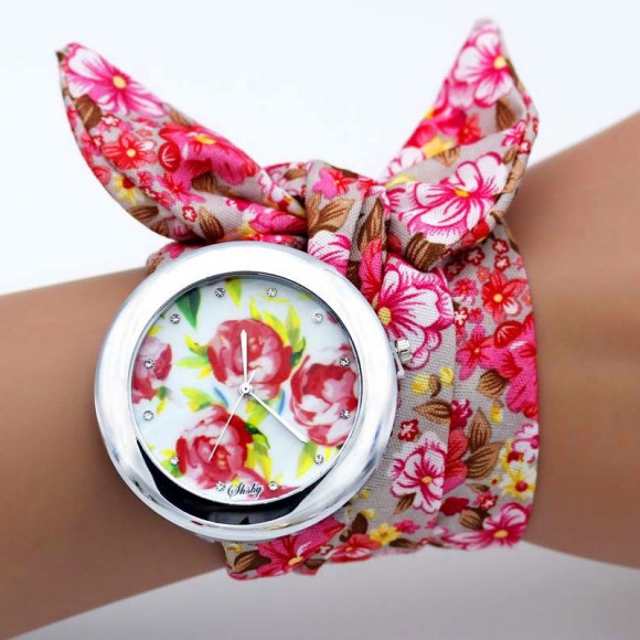 Жіночий годинник з тканинним ремінцем Квіткові