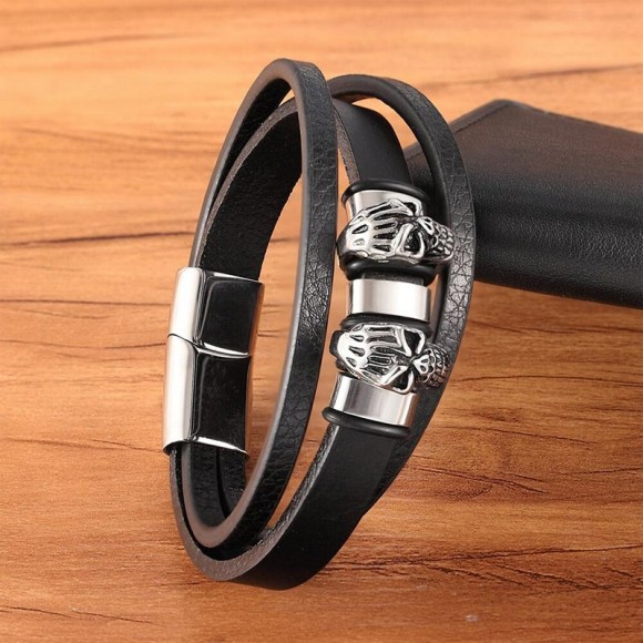 Шкіряний браслет із черепом Каратель Шкіряний браслет із черепом Каратель