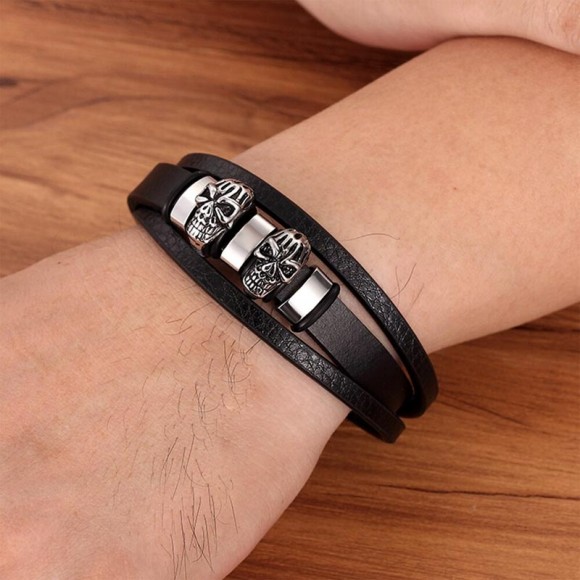 Шкіряний браслет із черепом Каратель Шкіряний браслет із черепом Каратель
