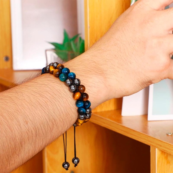 Браслет из тигрового камня и гематита шамбола Браслет из тигрового камня и гематита шамбола