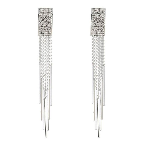 Довгі сережки Ланцюжки з кристалами кліпси Довгі сережки Ланцюжки з кристалами кліпси