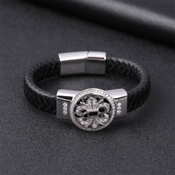 Кожаный браслет Геральдическая лилия