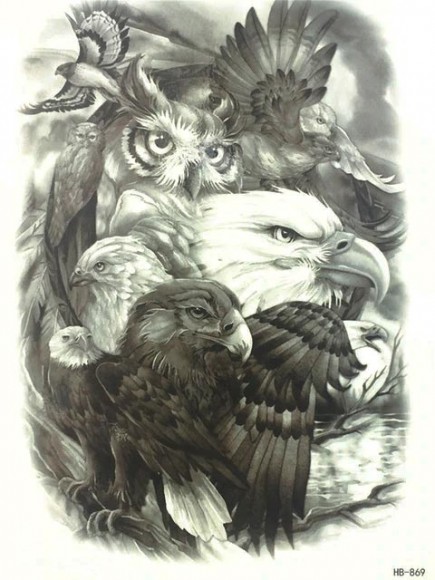 Тимчасове татуювання - Хижі птиці: Орел, сова HB - 750