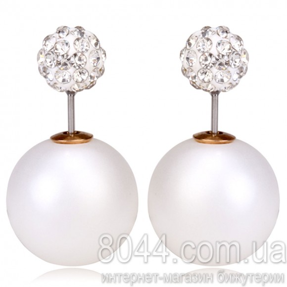 Серьги шарики Диор (Dior) White с кристаллами сваровски