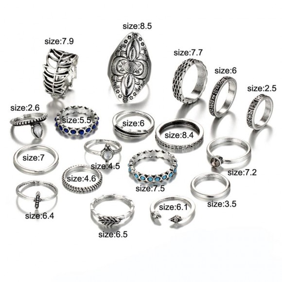 Кольца на фаланги пальцев Винтажный лист (набор 18 штук)