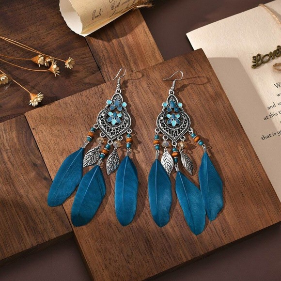 Серьги с перьями листок Серьги с перьями листок