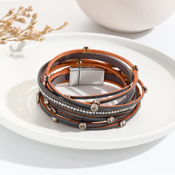 Сріблястий жіночий шкіряний браслет Келлі сірий