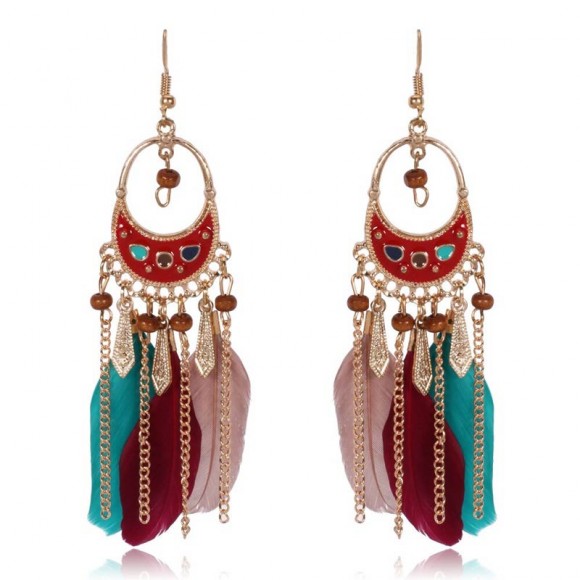 Серьги с перьями и цепочками Стиль