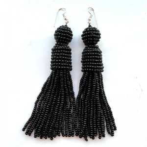 Серьги из бисера Oscar de la renta Grand чёрного цвета Серьги из бисера Oscar de la renta Grand чёрного цвета