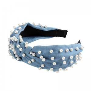 Обруч джинсовый с жемчужинами