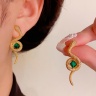 Серьги подвески Змея с зеленым кристаллом