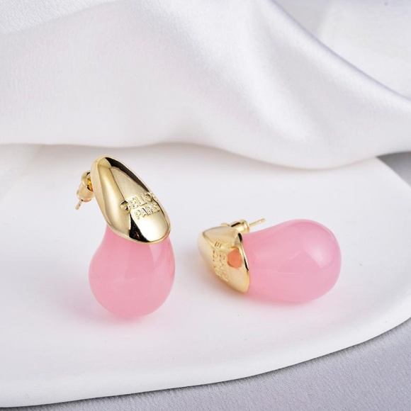 Сережки кришталева крапля голді рожевий