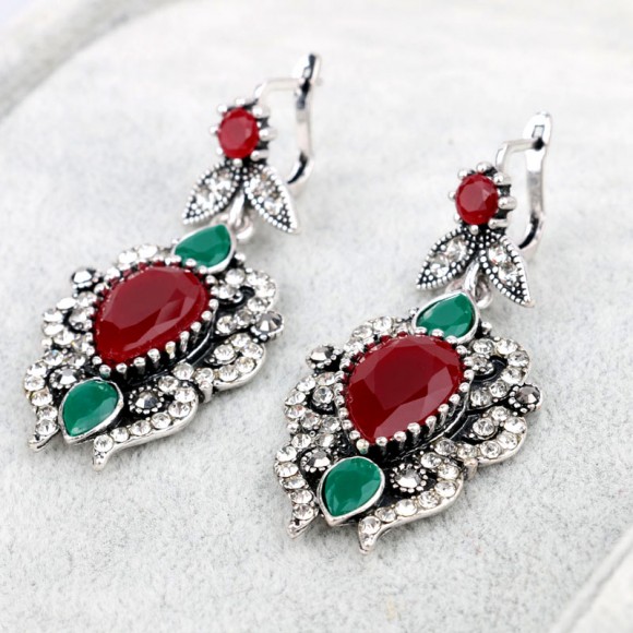 Серьги подвески с красным камнем Нихаль