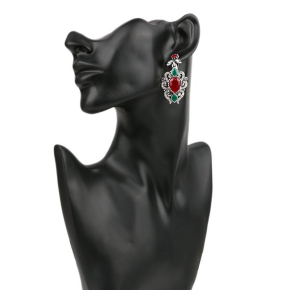 Серьги подвески с красным камнем Нихаль