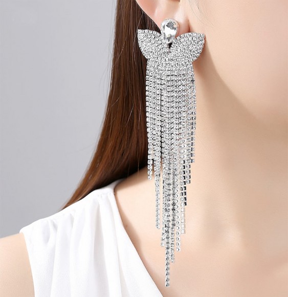 Вечерние длинные серьги Бабочка