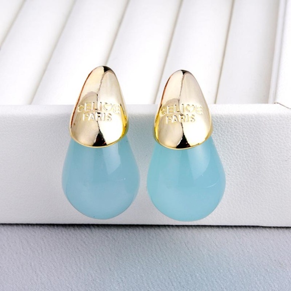 Сережки кришталева крапля голді блакитний Сережки кришталева крапля голді блакитний