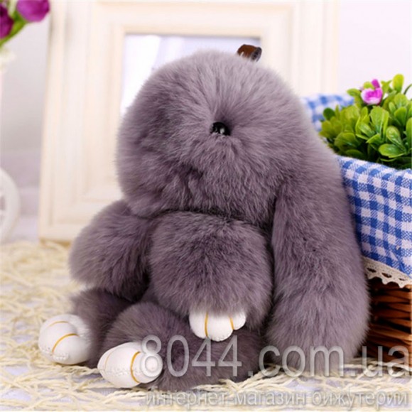 Брелок кролик із натурального хутра сірого кольору 15 см Брелок кролик із натурального хутра сірого кольору 15 см