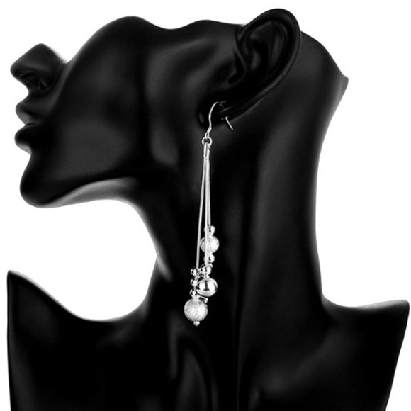 Длинные серьги с шариками Beads посеребренные