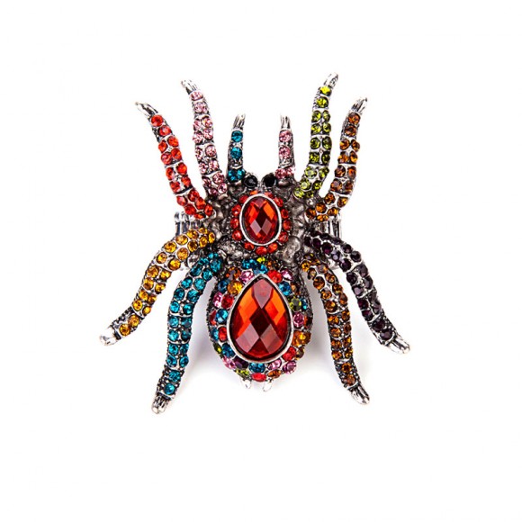 Кольцо Паук с разноцветными кристаллами